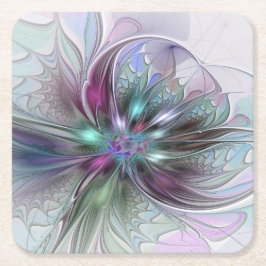 Colorful Fantasy Abstract Modern Fractal Flower Rechteckiger Pappuntersetzer