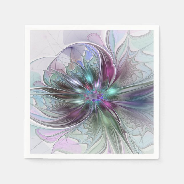 Colorful Fantasy Abstract Modern Fractal Flower Serviette (Vorderseite)