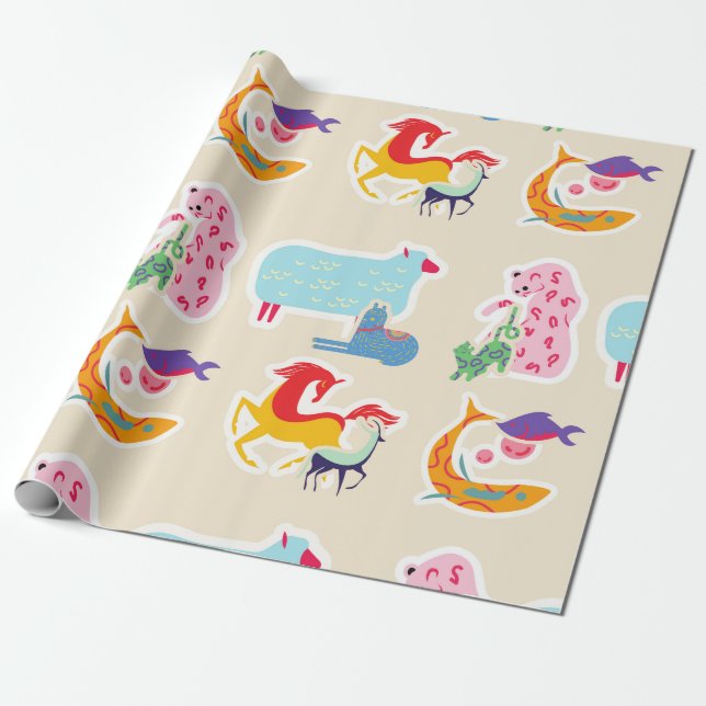 Colorful Fantasy Animals Geschenkpapier (Ungerollt)