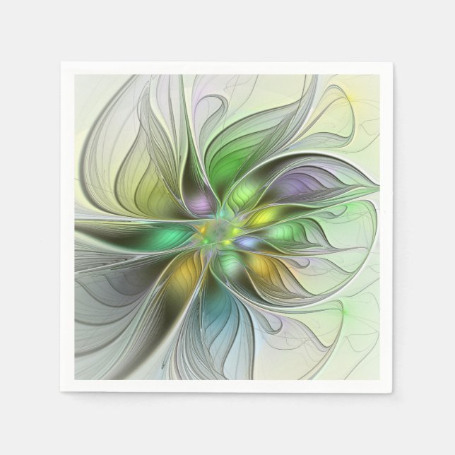 Colorful Fantasy Flower Modern Abstract Fractal Serviette (Vorderseite)