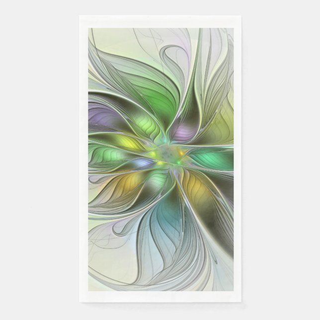 Colorful Fantasy Flower Modern Abstract Fractal Serviette (Vorderseite)
