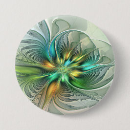 Colorful Fantasy Modern Abstract Flower Fractal Button