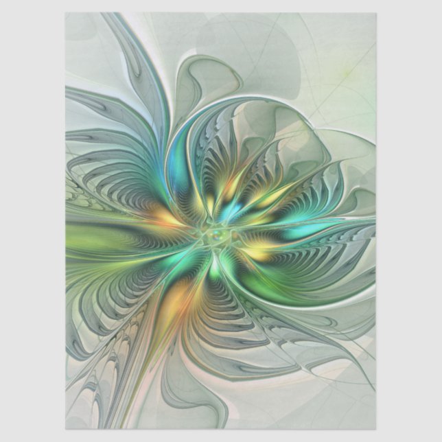 Colorful Fantasy Modern Abstract Flower Fractal Seidenpapier (Vorderseite)