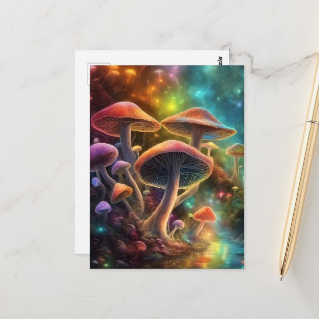 Colorful Fantasy Mushrooms Postkarte (Vorderseite/Rückseite Beispiel)