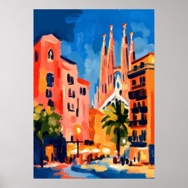 Colorful Fauvist Barcelona Sagrada Familia Art Poster (Vorne)