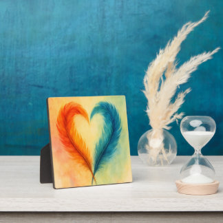 Colorful Feather Heart Watercolor Art Fotoplatte