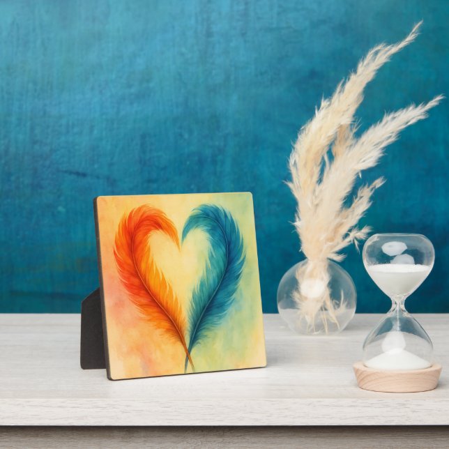 Colorful Feather Heart Watercolor Art Fotoplatte (InSitu)