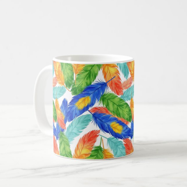 Colorful Feather Pattern — Watercolor Abstract Kaffeetasse (Vorderseite Links)
