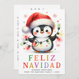 Colorful Feliz Navidad Penguin Spanisch Weihnachte Feiertagskarte