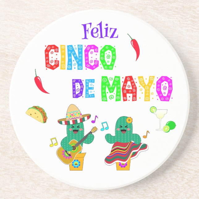 Colorful Festival Cinco de Mayo 2025 Tanzkaktus Getränkeuntersetzer (Vorne)