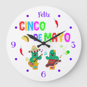Colorful Festival Cinco de Mayo 2025 Tanzkaktus Große Wanduhr