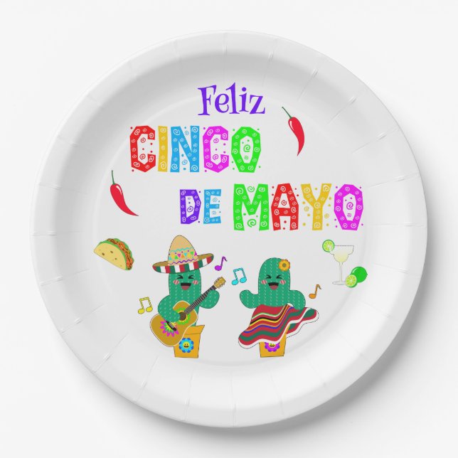 Colorful Festival Cinco de Mayo 2025 Tanzkaktus Pappteller (Vorderseite)