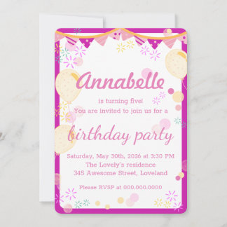 Colorful & Festive Pinkish Girl's Birthday Party Einladung