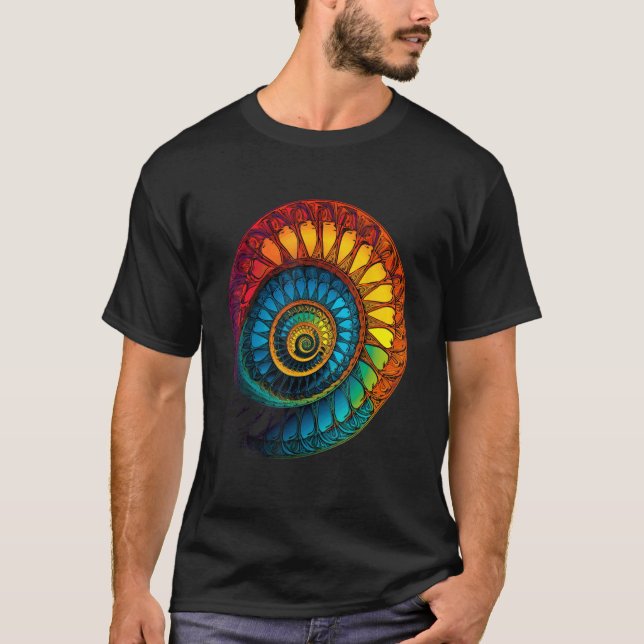 Colorful Fibonacci Spiral Psychedelic Colors Abstr T-Shirt (Vorderseite)