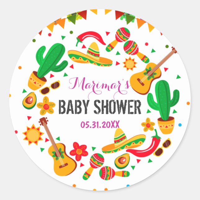 Colorful Fiesta Mexican Culture Cactus Baby Shower Runder Aufkleber (Vorderseite)