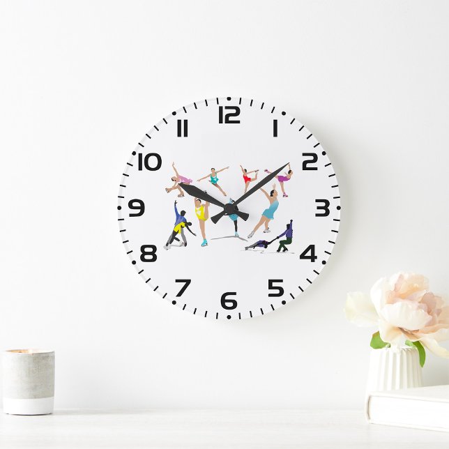 Colorful Figure Skating Ice Skaters in Motion Große Wanduhr (Von Creator hochgeladen)
