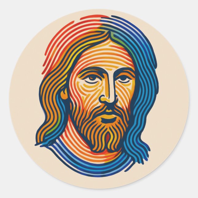 Colorful Fingerprint Portrait of Jesus Sticker (Vorderseite)