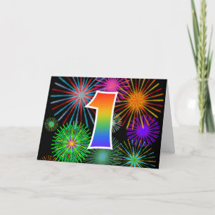 Colorful Fireworks + Rainbow Pattern "1" Event # Karte