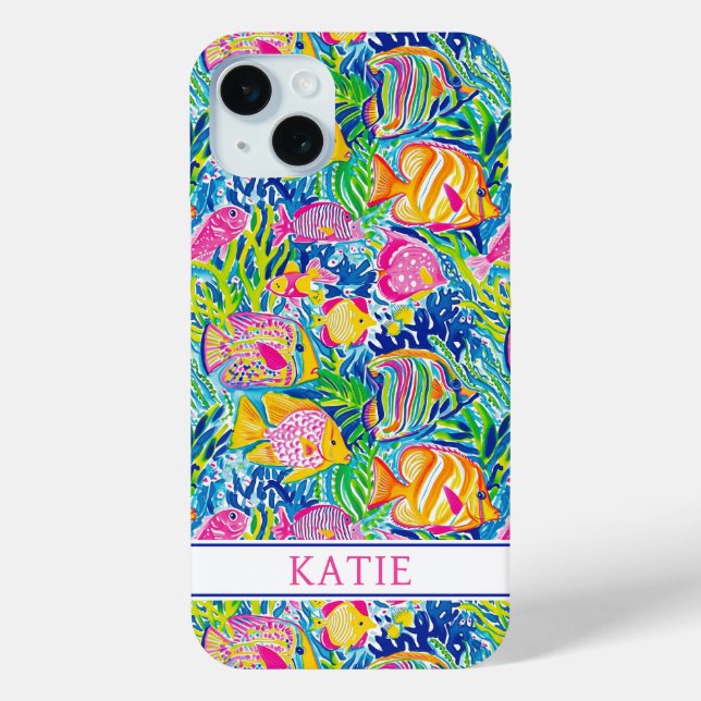 Colorful Fish Monogrammed Case-Mate iPhone Hülle (Rückseite)