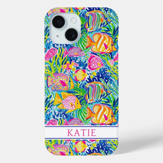 Colorful Fish Monogrammed Case-Mate iPhone Hülle (Rückseite)