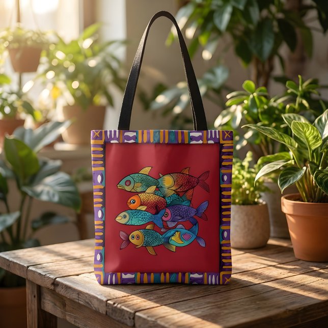 Colorful Fish Tote Bag with Vibrant Art and Tribal (Von Creator hochgeladen)