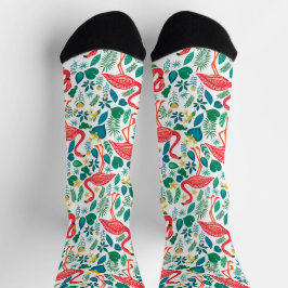 Colorful flamingos tropical flowers pattern socken