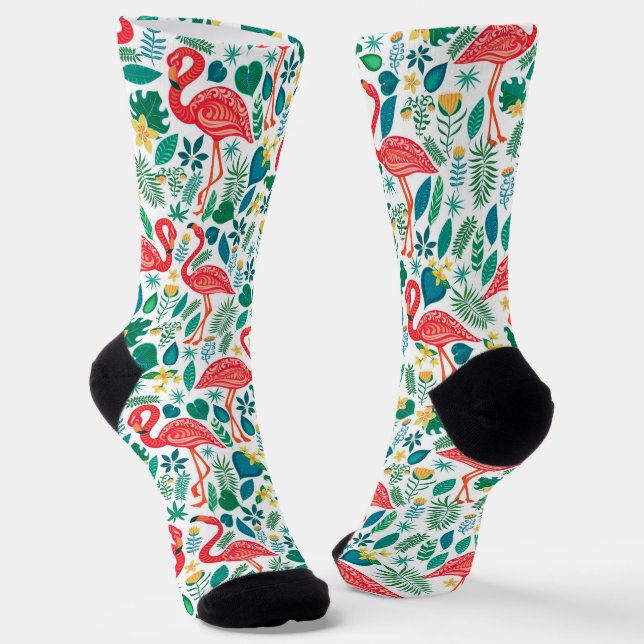 Colorful flamingos tropical flowers pattern socken (Gewinkelt)