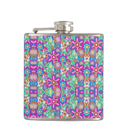 Colorful flask with vibrant geometric and floral  flachmann