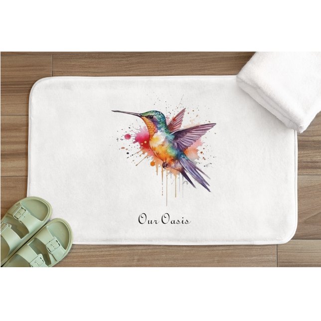Colorful Flight, watercolor hummingbird custom Badematte (Von Creator hochgeladen)