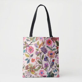 Colorful Floral & Bird Pattern Tote Bag |Artistic