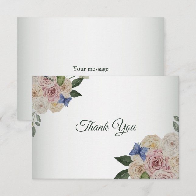 Colorful Floral Blue Butterfly Green Wedding Party Dankeskarte (Vorne/Hinten)