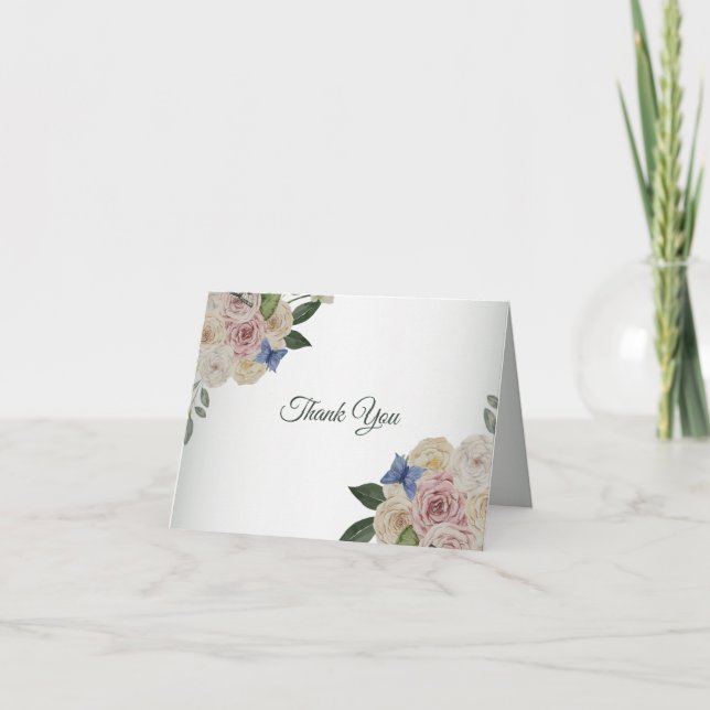 Colorful Floral Blue Butterfly Green Wedding Party Dankeskarte (Vorderseite)