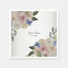 Colorful Floral Blue Butterfly Green Wedding Party Serviette