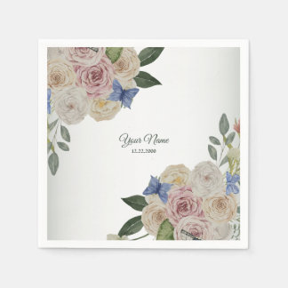 Colorful Floral Blue Butterfly Green Wedding Party Serviette