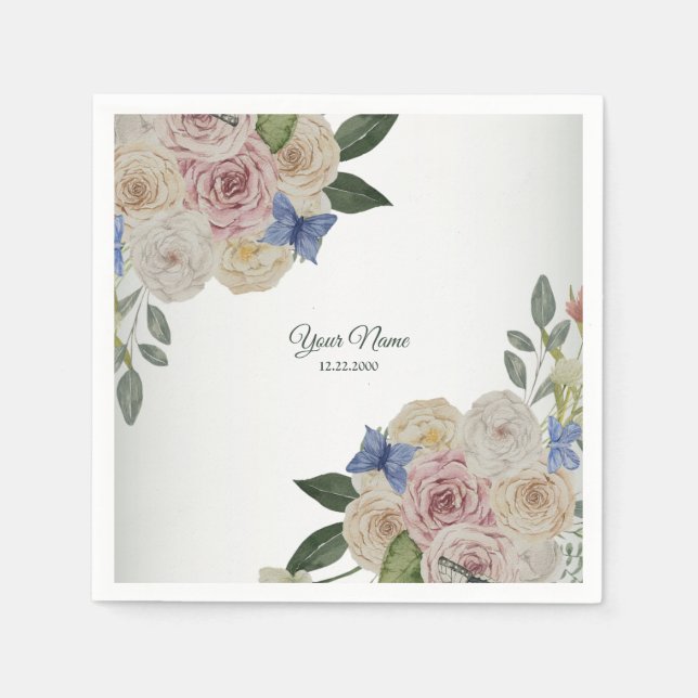 Colorful Floral Blue Butterfly Green Wedding Party Serviette (Vorderseite)