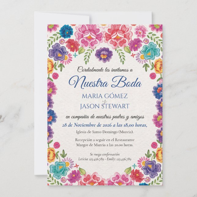 Colorful Floral Botanical Fiesta Spanish Wedding Einladung (Vorderseite)