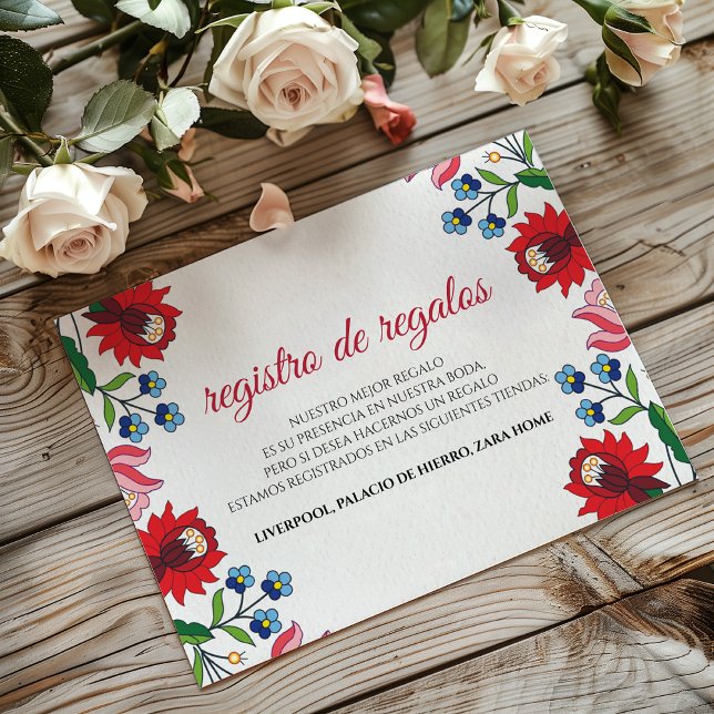 Colorful Floral Botanical Modern Spanish Wedding Begleitkarte (Colorful Floral Botanical Modern Spanish Wedding Enclosure Card)