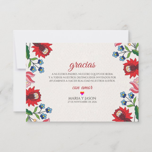 Colorful Floral Botanical Modern Spanish Wedding Dankeskarte (Vorderseite)