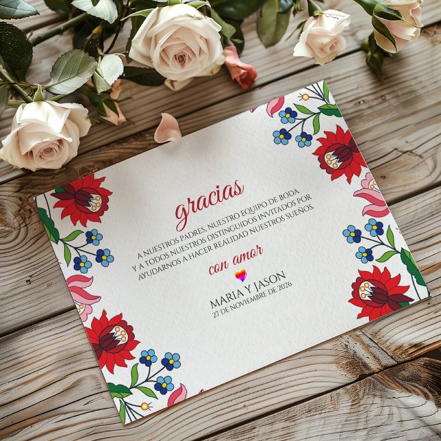 Colorful Floral Botanical Modern Spanish Wedding Dankeskarte (Colorful Floral Botanical Modern Spanish Wedding Thank You Card)