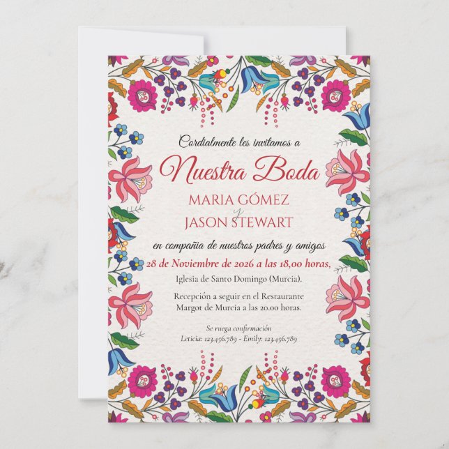 Colorful Floral Botanical Modern Spanish Wedding Einladung (Vorderseite)