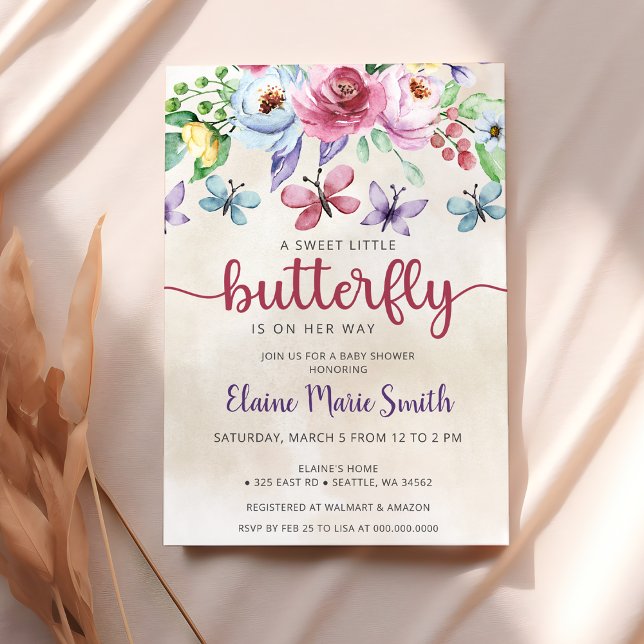 Colorful Floral Butterfly Garden Baby Shower  Einladung (Colorful Floral Butterfly Garden Baby Shower  Invitation )
