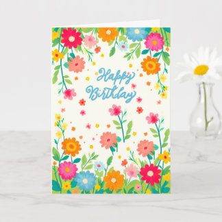 Colorful Floral Cheerful Garden Happy Birthday  Karte
