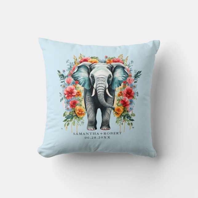 Colorful Floral Elephant Kissen (Vorderseite)