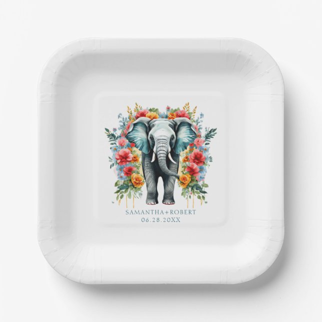 Colorful Floral Elephant Pappteller (Vorderseite)
