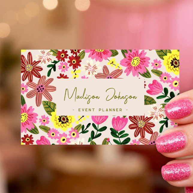 Colorful Floral Event Planner Business Card Design Visitenkarte (Colorful Floral Event Planner Business Card Design)