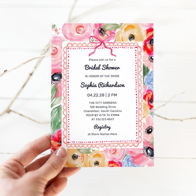 Colorful Floral | Garden Bow Bridal Shower Einladung (Von Creator hochgeladen)