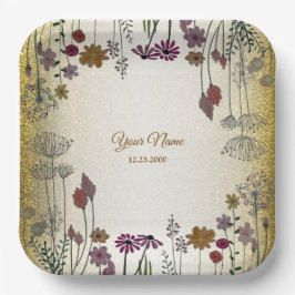 Colorful Floral Garden Gold Glitter Wedding Party  Pappteller