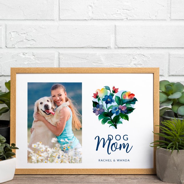 Colorful Floral Heart Photo Dog Mom Poster (Colorful Floral Heart Photo Dog Mom Poster.)