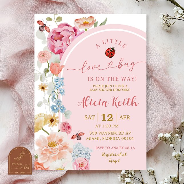 Colorful Floral Lovebug Baby Shower Invitation Einladung (Von Creator hochgeladen)
