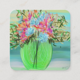 Colorful Floral Painterly Green Vase Square Quadratische Visitenkarte
